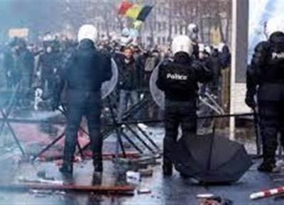 خشونت و درگیری در جریان اعتراضات ضد محدودیت های کرونایی در بروکسل